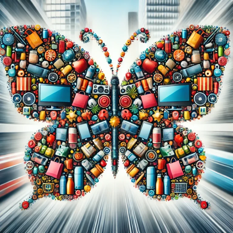 A colorful butterfly made of many different items.